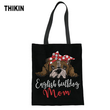 THIKIN Women Canvas Handbag Large Capacity Bulldog Print Daily Shoulder Bag for Girls Female Crossbody Beach Tote Shopping Bags 2024 - buy cheap