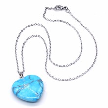 Trendy-beads Silver Plated Blue Turquoises Stone Pendant Cute Heart Necklace Link Chain Jewelry 2024 - buy cheap