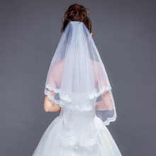 Novo véu de noiva acessórios do casamento curto véu branco marfim duas camadas véu de noiva apliques de luxo borda do laço com pentes 2024 - compre barato