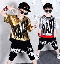 Children Jazz Hip Hop Street Dance Costumes For Girs Boys Bling Gold Silver 2 Pcs Suits Outfits vetement garcon 6 8 10 12 14 Yrs 2024 - buy cheap