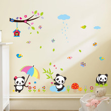 Panda Bamboo Birds Cartoon Vinyl Wall Stickers For Kids Room Tree Sky Wall Decal Child Wallpaper Nursery Decor Wall Art Decals 2024 - buy cheap