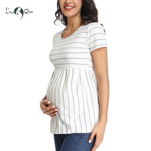 Pregnant Blouses Top Maternity Clothes Striped Short Sleeve Loose Casual Pleated Pregnancy Shirt Classic Cotton Vetement Femme 2024 - buy cheap