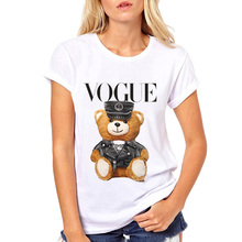 Женские футболки Vogue, футболка с мишкой из полиции и плюшевой мишкой для девочек, Корейская одежда с короткими рукавами, футболка Ulzzang, футболки с рисунками из мультфильмов, повседневные милые плюшевые футболки 2024 - купить недорого