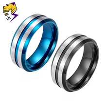 Трендовые Серебристые синие кольца из титановой стали для мужчин и женщин, гладкое блестящее кольцо на палец для влюбленных пар, обручальное ювелирное изделие 2024 - купить недорого