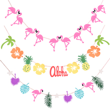 Conjunto 1 Flamingo Abacaxi Bunting Banners Bandeiras Do Partido para a Festa de Aniversário do Verão Tropical Hawaiian Guirlandas Partido Decoração Suprimentos 2024 - compre barato