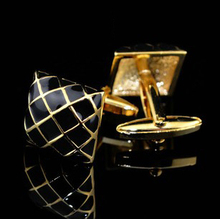 Free shipping Vintage Cufflinks gold color black check design hotsale copper material cufflinks whoelsale&retail 2024 - buy cheap