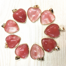 Hot Top Quality Fashion 25mm Natural Stone Heart Shape Charms Pendants Necklace Cherry quartz for Jewelry Making12PCS Wholesale 2024 - buy cheap