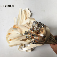 50Pieces/Lot Cream ribbon wedding wands with gold bell Wedding Ribbon Stick,ribbon Twirling Streamers 2024 - buy cheap