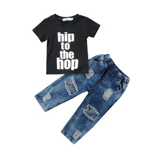 New Fashion Children Kids Boy Clothing Set Hip to the Hop Short Sleeve T-shirt+Ripped Jean Denim Pant 2PCS Outfits Clothes 1-6Y 2024 - buy cheap