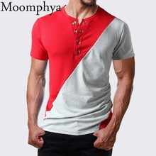 Camiseta con cuello Henley para hombre, camisa de empalme de Moomphya, ropa de calle, estilo hip hop, divertidas, ajustadas 2024 - compra barato