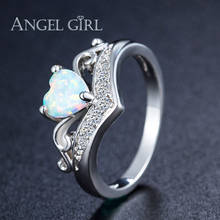 ANGEL GIRL Heart Shaped Fire Opal Engagement Ring Silver Color Jewelry Queen Crown Style Fashion Rings for Women 2018 R0078-WW 2024 - buy cheap