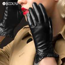BOOUNI Genuine Leather Gloves Classic Black Women Sheepskin Glove Fashion Trend Thermal Velvet Winter Driving Gloves NW102 2024 - buy cheap