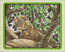 Hot Leopard Cotton Animal cross stitch kits set 14ct white 11ct printed embroidery DIY handmade needle work wall home decor 2024 - buy cheap