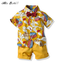 Conjunto de roupas com estampa floral para bebês, camiseta e short infantis de verão para meninos 2024 - compre barato