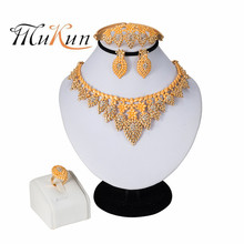 MUKUN 2019Bridal Gift Nigerian Wedding Brand Jewelry set Dubai Gold Jewelry Sets for Women African Big Flowers Necklace Earrings 2024 - buy cheap