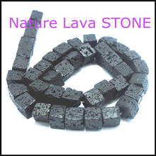 48 Uds. De cuentas de lava natural, Volcán de piedra de lava negra, cuentas de piedra de 8x8mm, accesorios de joyería de formas cuadradas cúbicas 2024 - compra barato