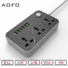 Régua de energia com 3 soquetes e 6 portas usb, universal ue, au, eua, reino unido, plugue protetor de energia, estação de carregamento, 6.5ftpower 2024 - compre barato