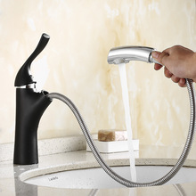 Torneira Da bacia Preto/Chrome Sólidos torneiras Latão Pull Out Sink Mixer Torneira Quente/Frio Misturador Da Bacia única alça banheiro Guindaste 2024 - compre barato