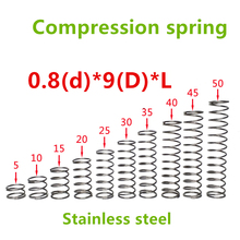Molas de pressão de compressão fio de mola, 50 peças 0.8*9 *(10/15/20/25/30/35/40/45/50) molas de pressão de aço inoxidável 2024 - compre barato