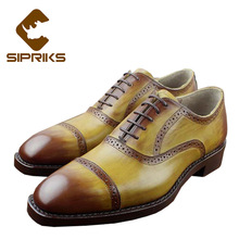 SIPRIKS Luxury Genuine Leather Patina Shoes Mens Goodyear Welted Shoes Boss Punched Shoe Classic Cap-Toe Oxfords Italian Yellow 2024 - buy cheap