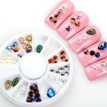 Colorful 3D Water Drop Crystal Nail Decorations in Wheel Colorful Flat Bottom Nail Rhinestones Body Art Manicure Nail Decoration 2024 - buy cheap