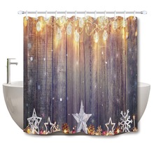 LB Shower Curtain Vintage Christmas Decoration With Stars And Lights On Wooden Bathroom Waterproof Polyester Fabric For Bathtub 2024 - buy cheap