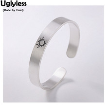 Uglyless 100% Real Solid 999 Fine Silver Wide Open Bangles for Lovers SUN MOON Bangles LOVE Gifts Sun for Day Moon for Night 2024 - buy cheap