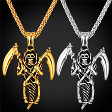 Stainless Steel/ Gold Color Chain For Men Skeleton Charms Necklace & Pendant Rock Punk Gothic Style Jewelry 2016 GP1851 2024 - buy cheap