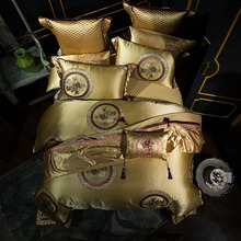 Juegos de cama reales de lujo para boda, juego de sábanas de cama de lujo, dorado, plateado y rojo, tamaño King, bordado de seda, satén, bohemio 2024 - compra barato