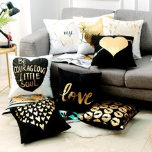 Fronha decorativa em preto e branco, almofada geométrica em alumínio dourado para decoração de casa e sofá, 17x17 polegadas 2024 - compre barato