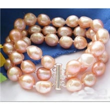 Perfect Women Birthday,Chirstmas Gift Pearl Bracelet,3Rows 8inches Pink AA 10-13MM Rice Freshwater Cultured Pearl Bracelet 2024 - buy cheap