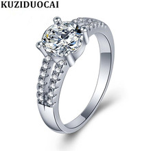 Kuziduocai новые модные ювелирные изделия с подъемным цирконом из нержавеющей стали двухрядные Свадебные вечерние ЦА для невесты кольца для женщин и девушек 2024 - купить недорого