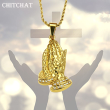 Rhinestone Iced Out Double Hands Prayer Pendant Necklace For Men Luxury Fly Pray Peace Necklace Hip Hop Jewelry For Rocker 2024 - buy cheap