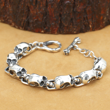 NEW! Handcrafted REAL 925 Silver Skeleton Bracelet Vintage Sterling Silver Skull Head Bracelet Pure Silver Man Bracelet 2024 - buy cheap