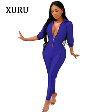 XURU New Arrivals Long Sleeve Zipper Jumpsuits Women Overalls Autumn Elegant Bodycon Jumpsuit Womens Office Work Wear 2024 - buy cheap