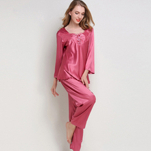 VVUES 2019 2 Pieces Pajamas Sets Women Sexy Lace Pajamas Sleepwear Kit Long Sleeve Nightwear Faux Silk Smooth Soft M-XXL 2024 - buy cheap