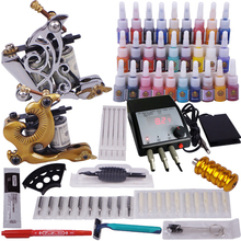 Pistola de tatuaje profesional para arte corporal, máquina de tatuaje, agujas, tintas, fuente de alimentación, juego completo, kit de tatuaje para principiantes, 2 uds. 2024 - compra barato