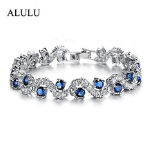 Luxury Blue Crystal Bracelet For Wedding Silver Bracelet Rhinestone Charm Women Bangles Jewelry Pulseira Feminina BR520 2024 - buy cheap
