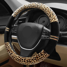 Inverno Pelúcia Cobertura de Volante Tampa Da Roda de Direcção da Cópia do Leopardo Macio Protector Pad 37 cm 38 cm Acessórios Interior Do Carro Universal 2024 - compre barato