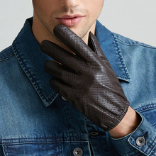 Genuine Leather Gloves Men's Winter Touchscreen Sheepskin Gloves Breathable Mesh Driving Car Short Thin Men Gloves M9003 2024 - buy cheap