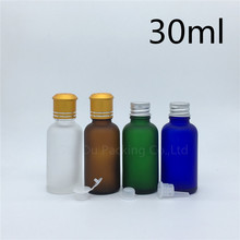 Garrafa de vidro geada transparente do âmbar azul verde 30ml do curso, garrafa de óleo essencial dos frascos com tampão de alumínio 2024 - compre barato