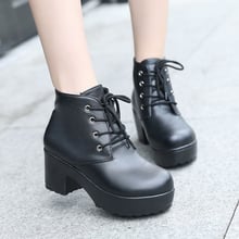 Spring And Autumn New Fashion Casual Boots Women's Thick With Round Head Lace High Heels Wild Waterproof Boots Bota Feminina 2024 - buy cheap