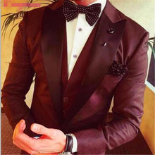 Latest Design Casual Style Burgundy 3pieces Mens Dinner Party Prom Suit Groom Tuxedos Wedding Blazer (Jacket+Pants+Vest) 2024 - buy cheap