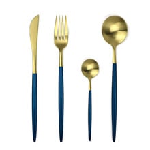 24pcs Blue Gold Dinnerware Set 18/10 Stainless Steel Cutlery Set Kitchen Utensils Knife Fork Spoon Tablespoon Food Tableware 2024 - buy cheap