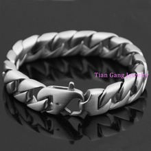 15mm Stainless Steel Bracelets 22cm New Brushed Gold/Silver Color Curb Cuban Chain Men Bracelet Jewelry 2024 - buy cheap