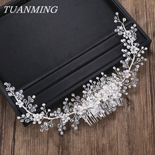 Luxurious Crystal Pearl Hair Combs Women Headbands Wedding Hair Accessories Rhinestone Pearl Hair Combs Bridal Headpiece 2024 - buy cheap