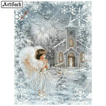 5d pintura diamante anjo criança castelo de neve inverno cenário completo quadrado broca adesivo mosaico nova chegada 3d bordado com diamante 2024 - compre barato