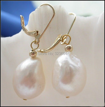 16MM white BAROQUE FRESHWATER PEARL DANGLE EARRING 2024 - buy cheap