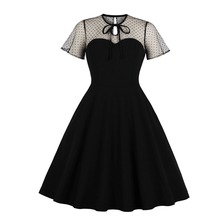 Elegant Party Formal 1940s Dress Tie Neck Keyhole Solid Vintage Dress Polka Dots Embroidery Mesh Dress 2024 - buy cheap