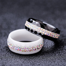 ZORCVENS-anillo de compromiso para mujer, de cerámica, Cristal AB, 2 filas, blanco y negro, 8mm de ancho, boda, promesa 2024 - compra barato